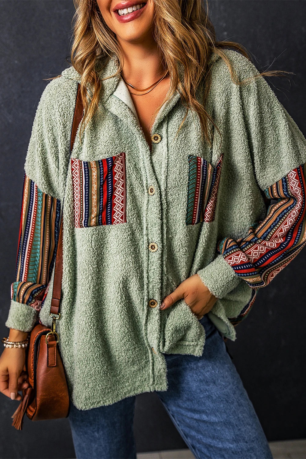 Cozy Plush Ethnic Work-Patch Hooded Shackets – Boho Shackets | Chuzko.com