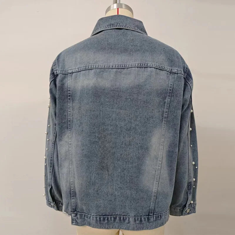 Pearl Applique Distressed Hems Denim Jackets Denim Jackets | Chuzko.com