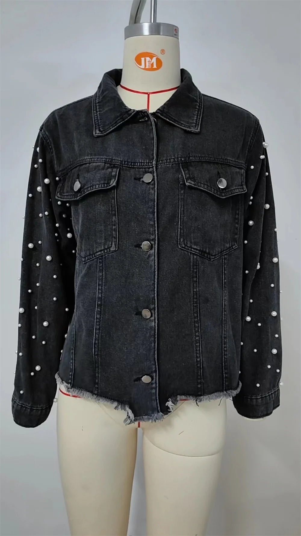 Pearl Applique Distressed Hems Denim Jackets Denim Jackets | Chuzko.com