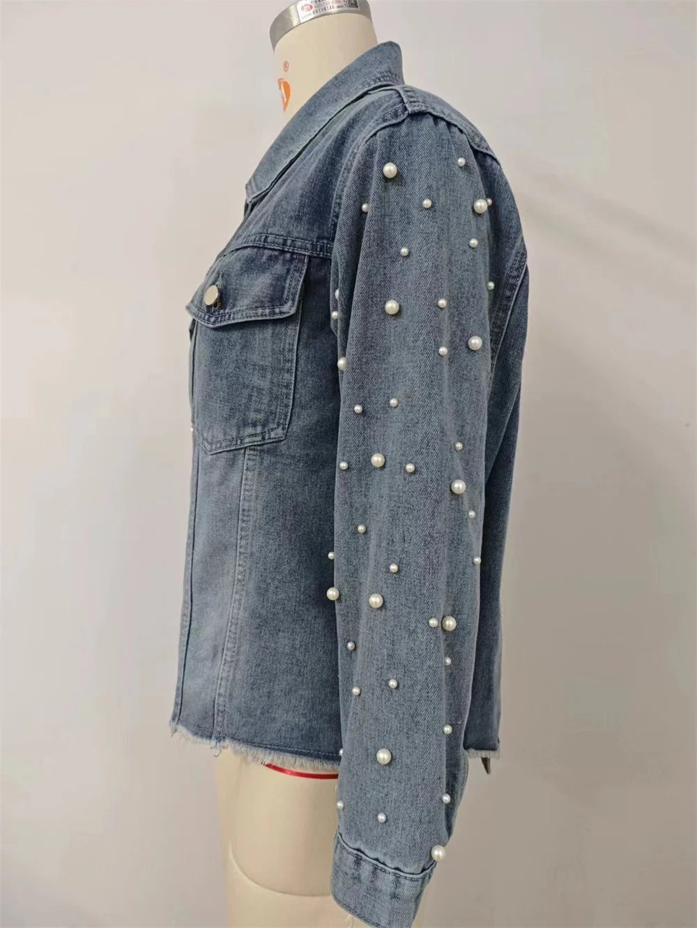 Pearl Applique Distressed Hems Denim Jackets Denim Jackets | Chuzko.com