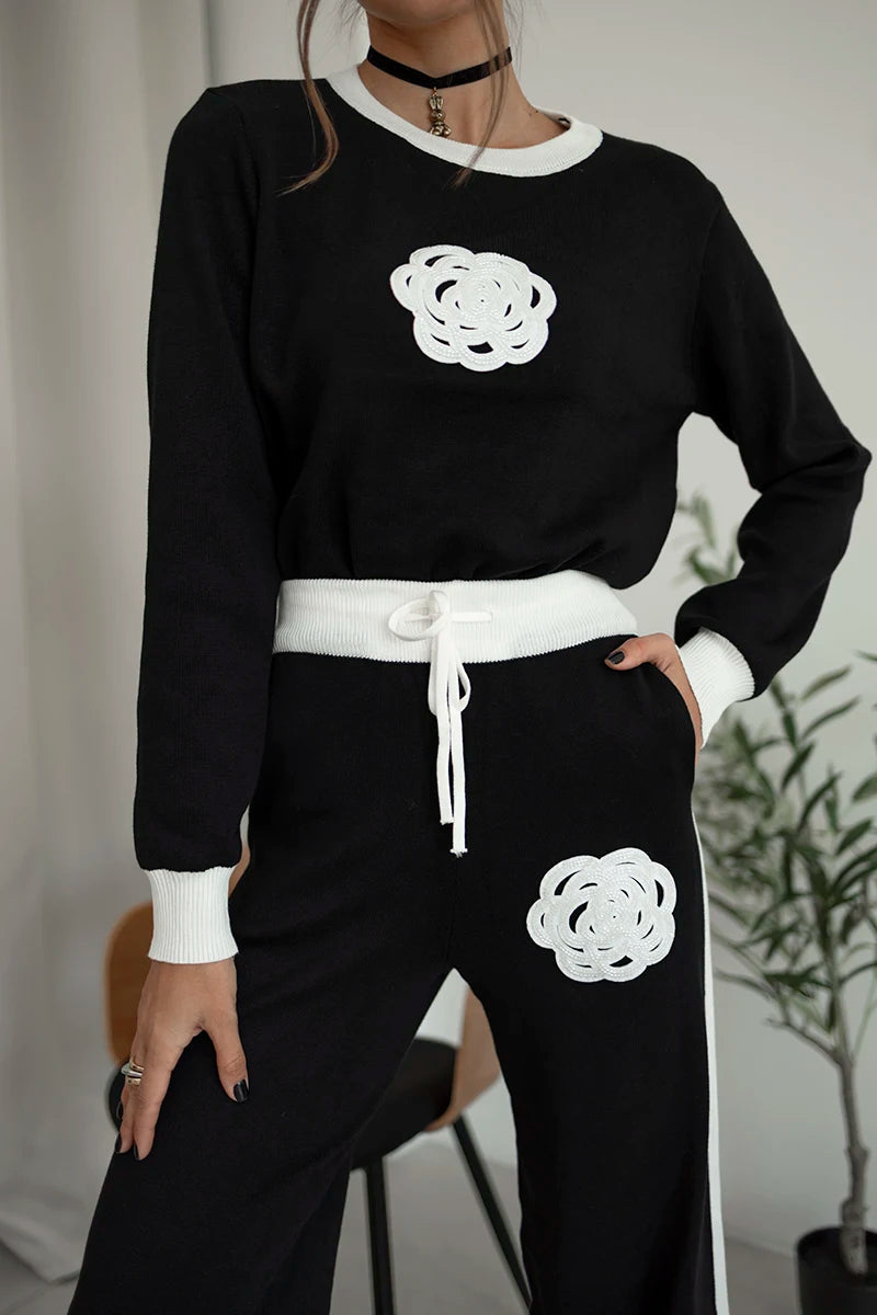 Knitted Matching Set – Palazzos & Sweater Trim Accents Pants | Chuzko.com