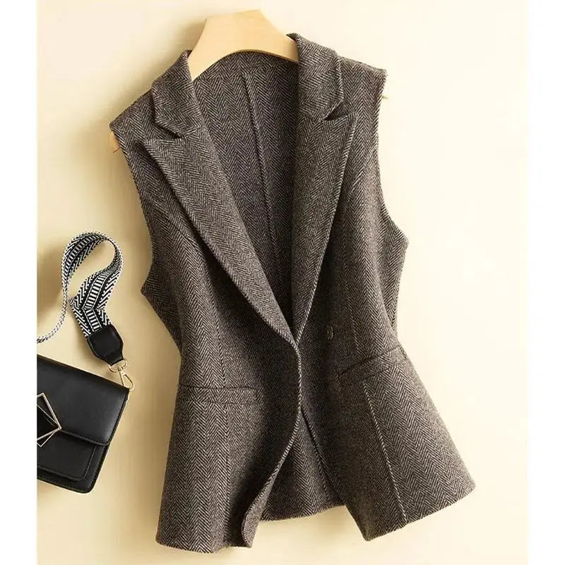 Elegant Charcoal Herringbone Vest	