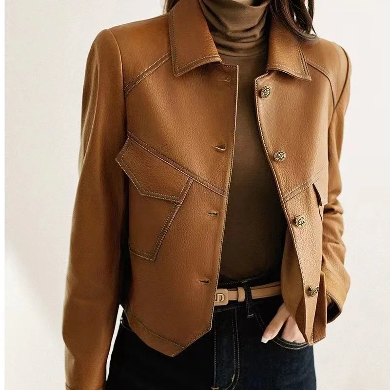 Stitched Faux Leather Crop Jacket Outwear Jackets | Chuzko.com