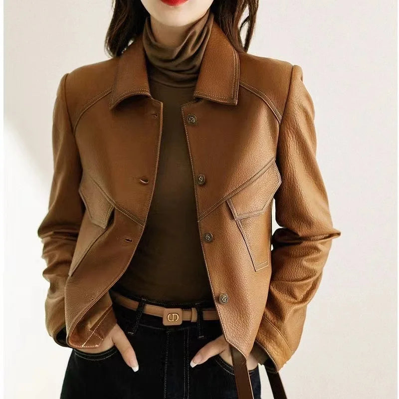 Stitched Faux Leather Crop Jacket Outwear Jackets | Chuzko.com