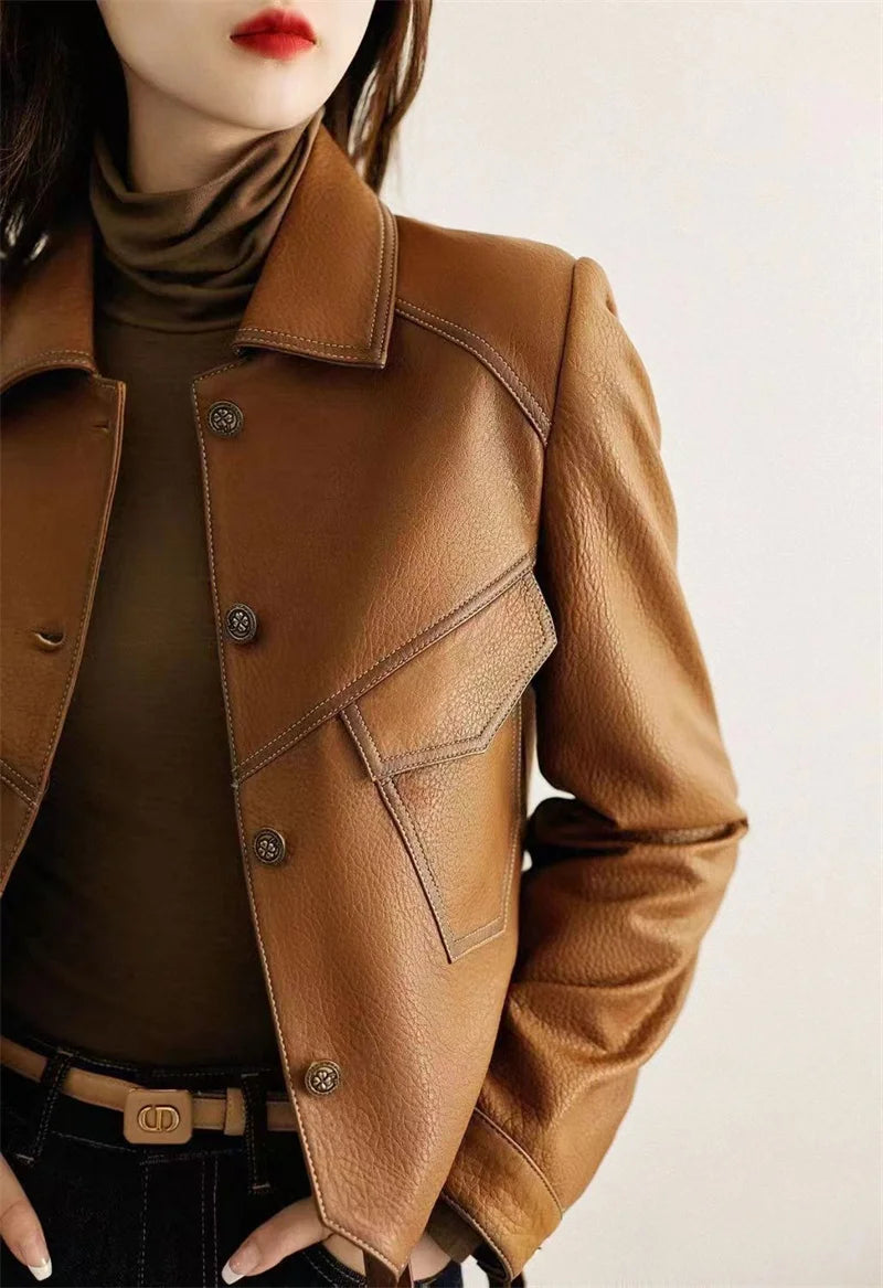 Stitched Faux Leather Crop Jacket Outwear Jackets | Chuzko.com