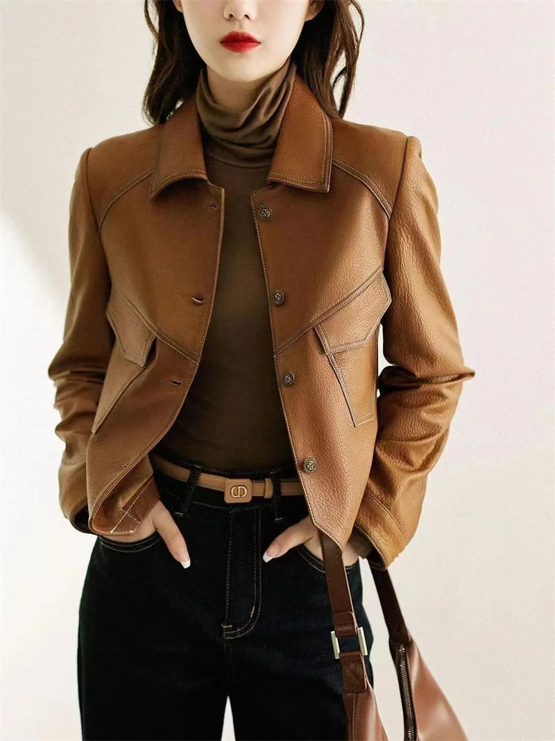 Stitched Faux Leather Crop Jacket Outwear Jackets | Chuzko.com