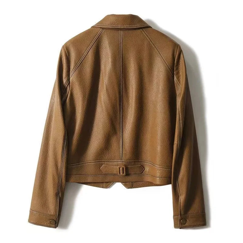 Stitched Faux Leather Crop Jacket Outwear Jackets | Chuzko.com