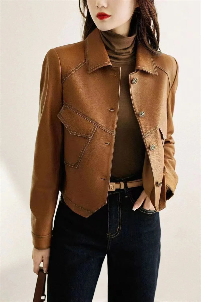 Stitched Faux Leather Crop Jacket Outwear Jackets | Chuzko.com