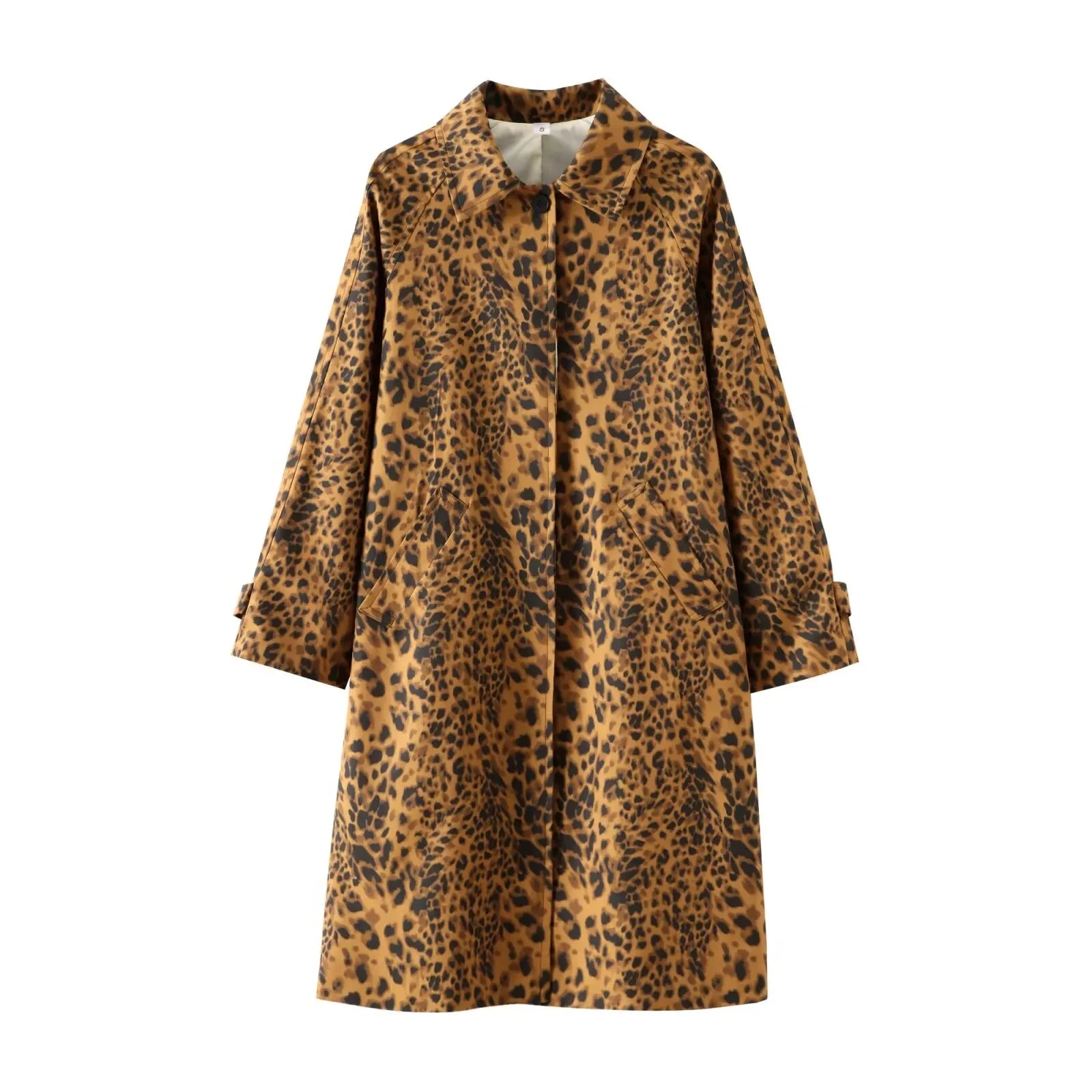 Leopard Print Long Coat Animal Pattern Winter Outwear Coats | Chuzko.com