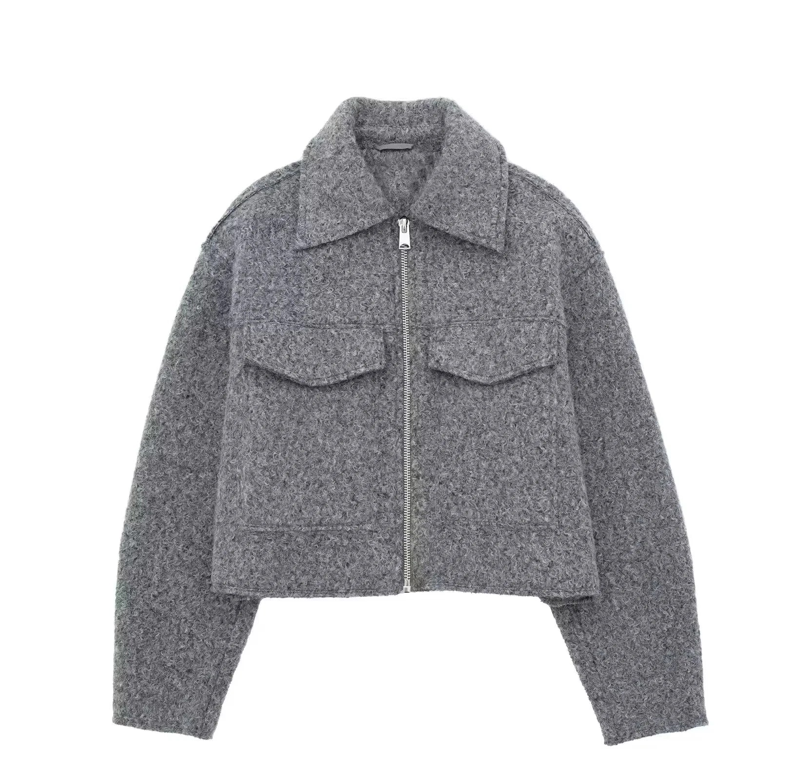 Cropped Wool Jacket Flapper Utility Outerwear Wool Jackets | Chuzko.com