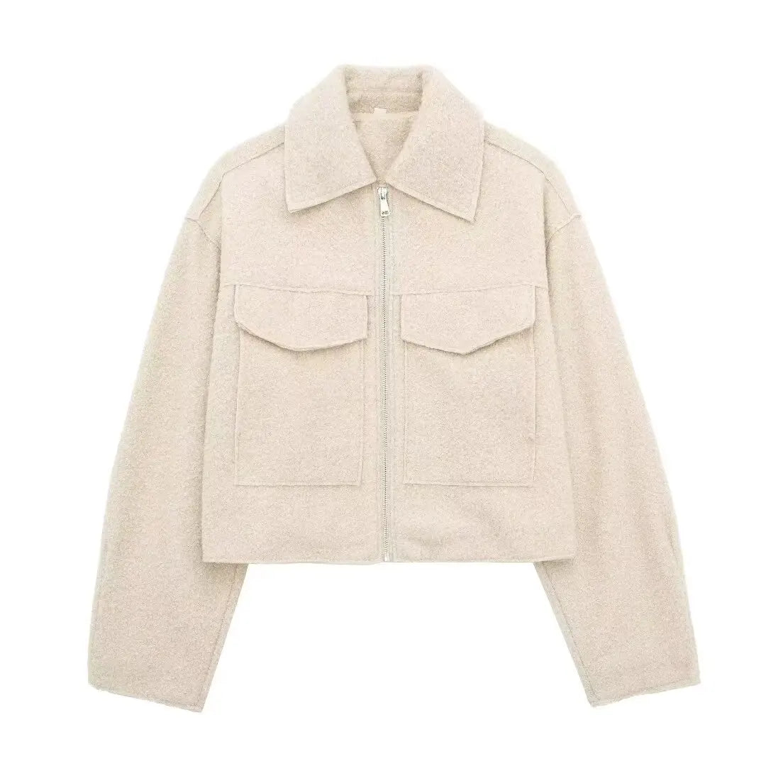 Cropped Wool Jacket Flapper Utility Outerwear Wool Jackets | Chuzko.com