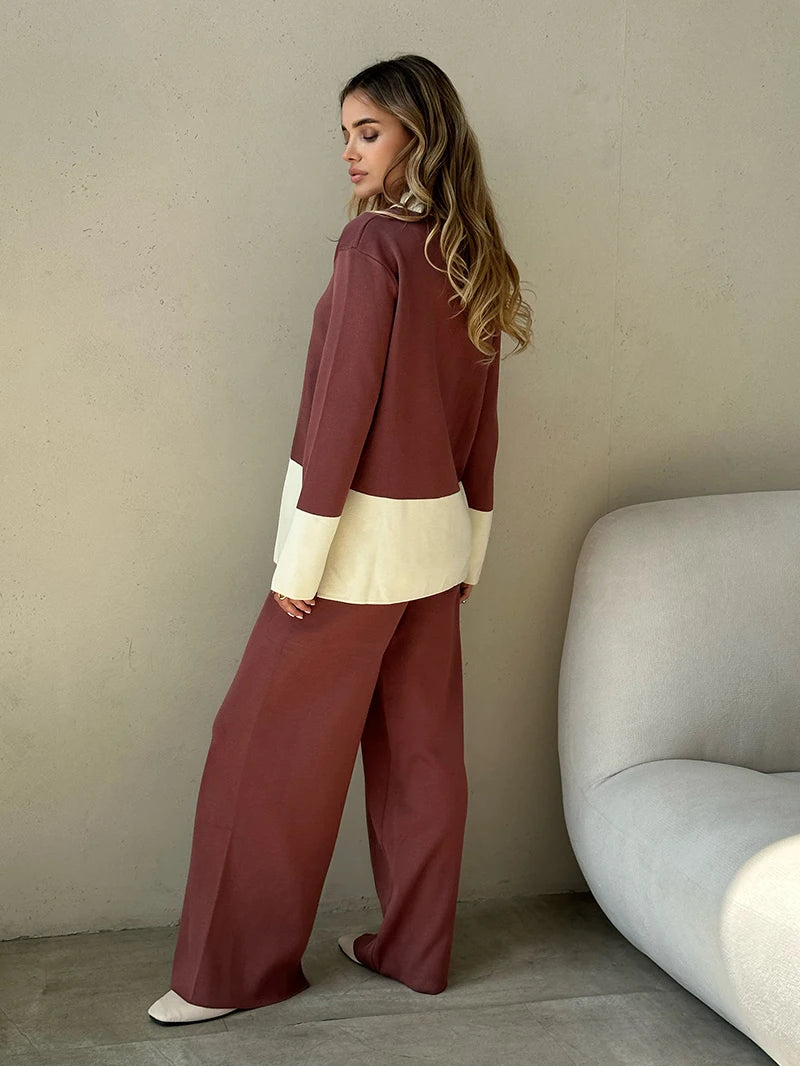 Knit 2 Piece Matching Set – Sweaters + Pallazo Pants Two Tone | Chuzko.com