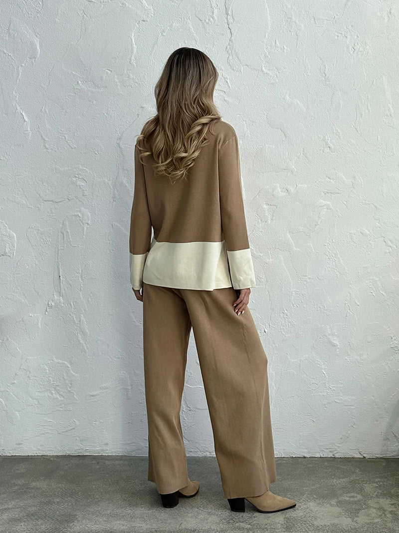 Knit 2 Piece Matching Set – Sweaters + Pallazo Pants Two Tone | Chuzko.com