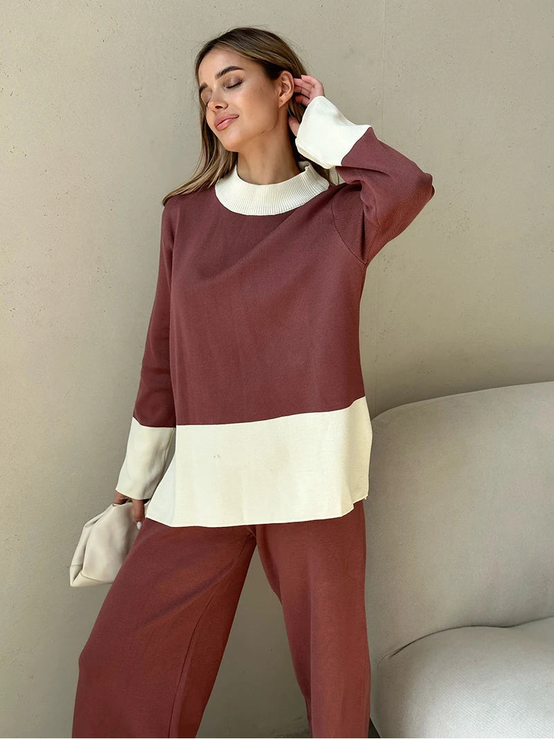 Knit 2 Piece Matching Set – Sweaters + Pallazo Pants Two Tone | Chuzko.com