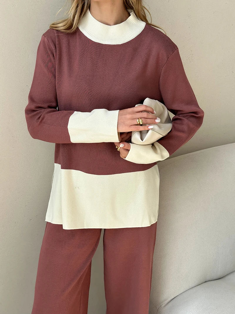 Knit 2 Piece Matching Set – Sweaters + Pallazo Pants Two Tone | Chuzko.com