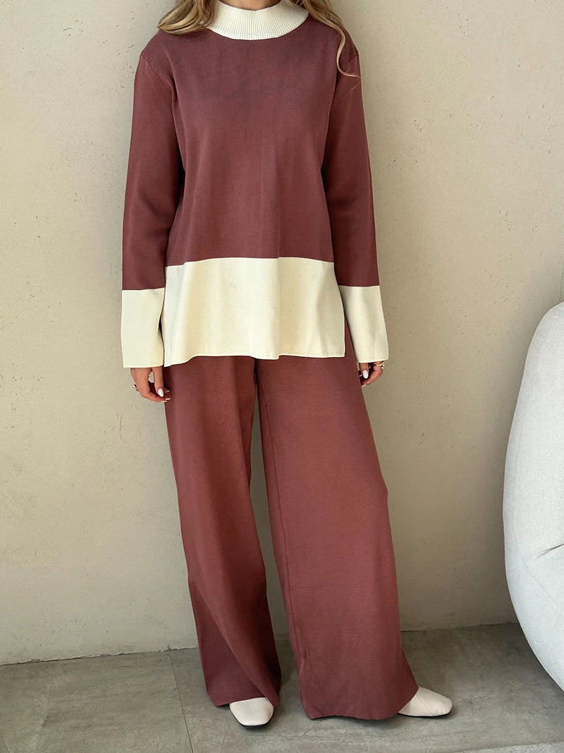 Knit 2 Piece Matching Set – Sweaters + Pallazo Pants Two Tone | Chuzko.com