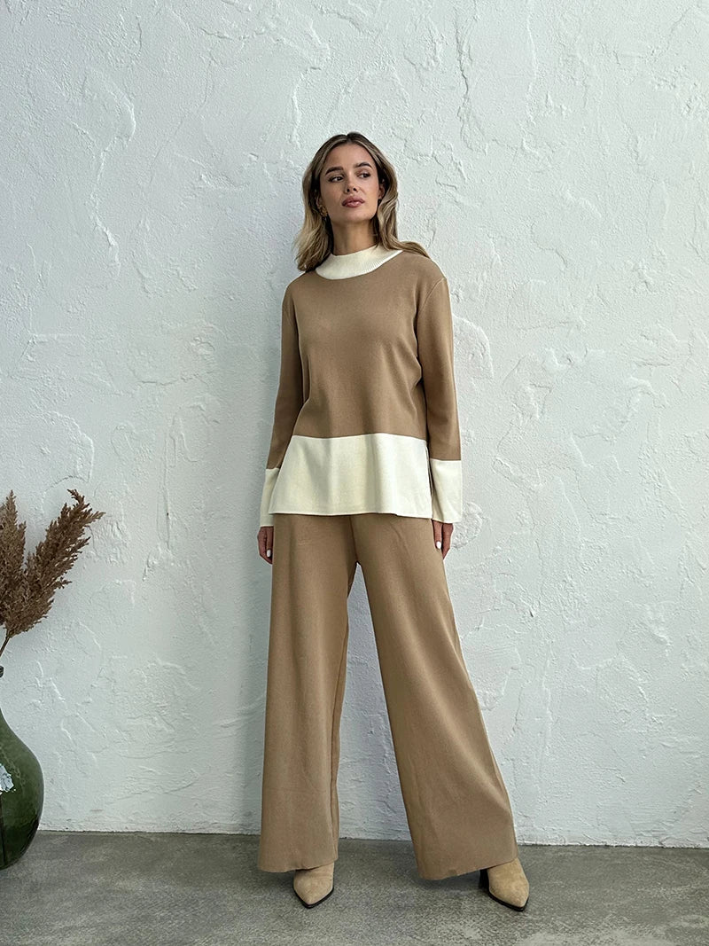 Knit 2 Piece Matching Set – Sweaters + Pallazo Pants Two Tone | Chuzko.com