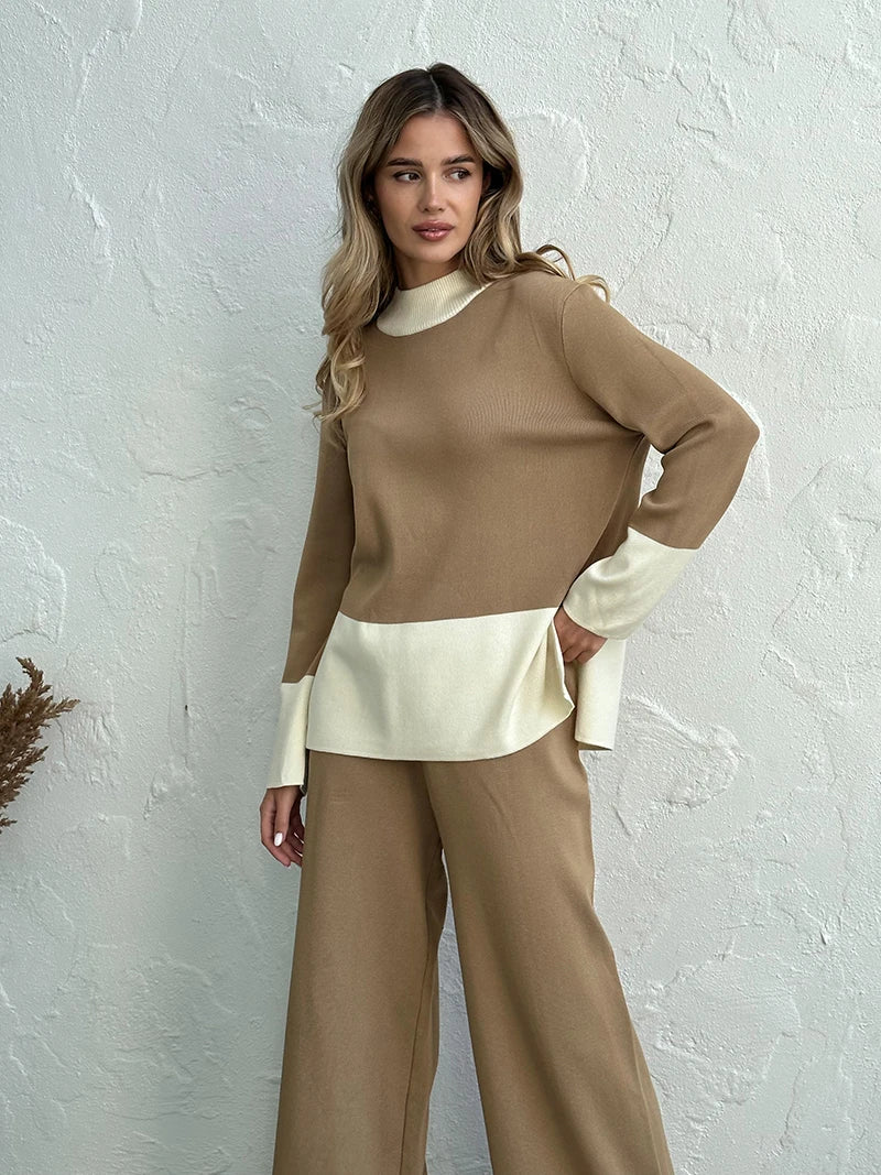 Knit 2 Piece Matching Set – Sweaters + Pallazo Pants Two Tone | Chuzko.com