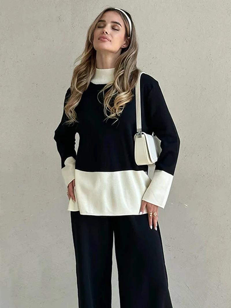 Knit 2 Piece Matching Set – Sweaters + Pallazo Pants Two Tone | Chuzko.com