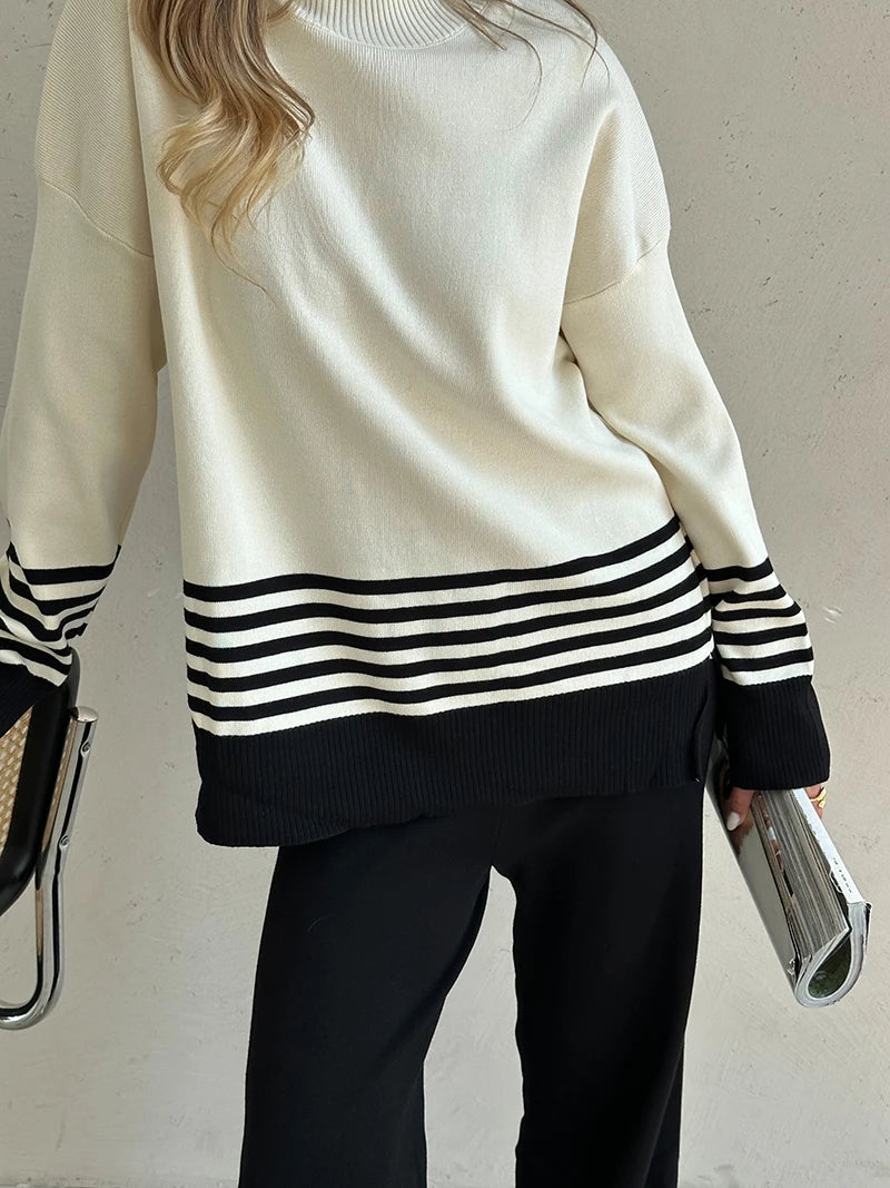 Stripes & Solid Knit Matching Set - Knitted Two Piece Set Outfit | Chuzko.com