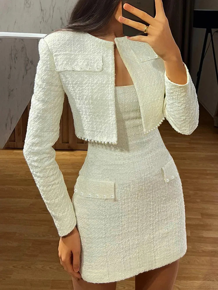 Mini Strapless Bodycon + Crop Blazer Matching Set Outfit - Professional	