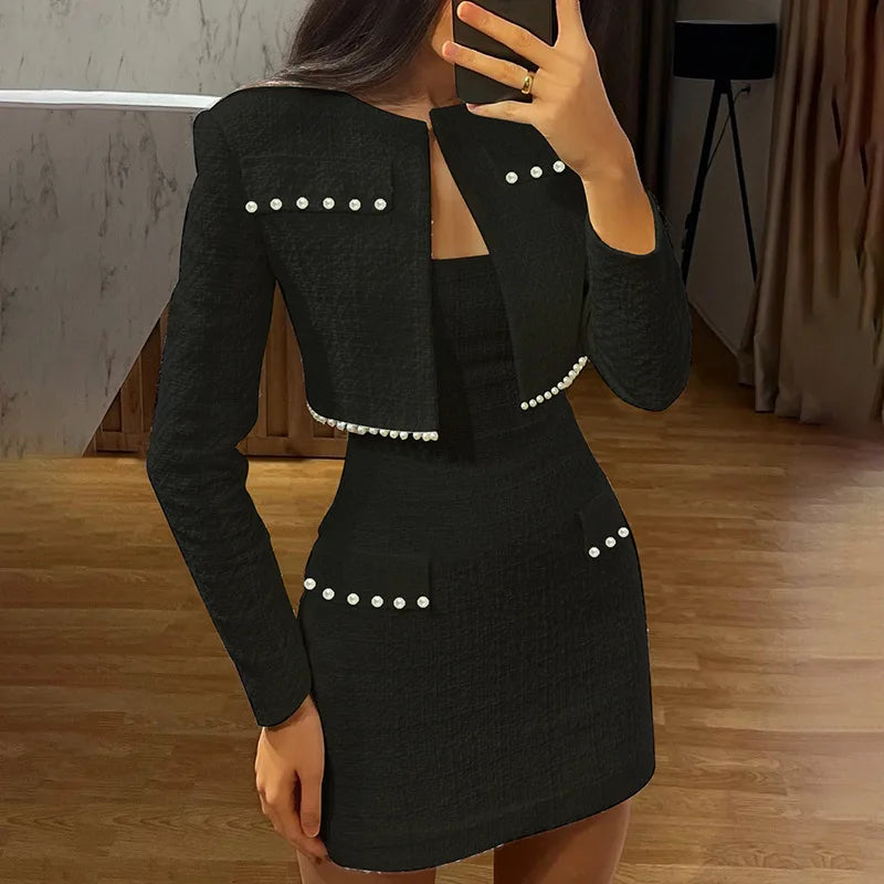 Mini Strapless Bodycon + Crop Blazer Matching Set Outfit - | Chuzko.com