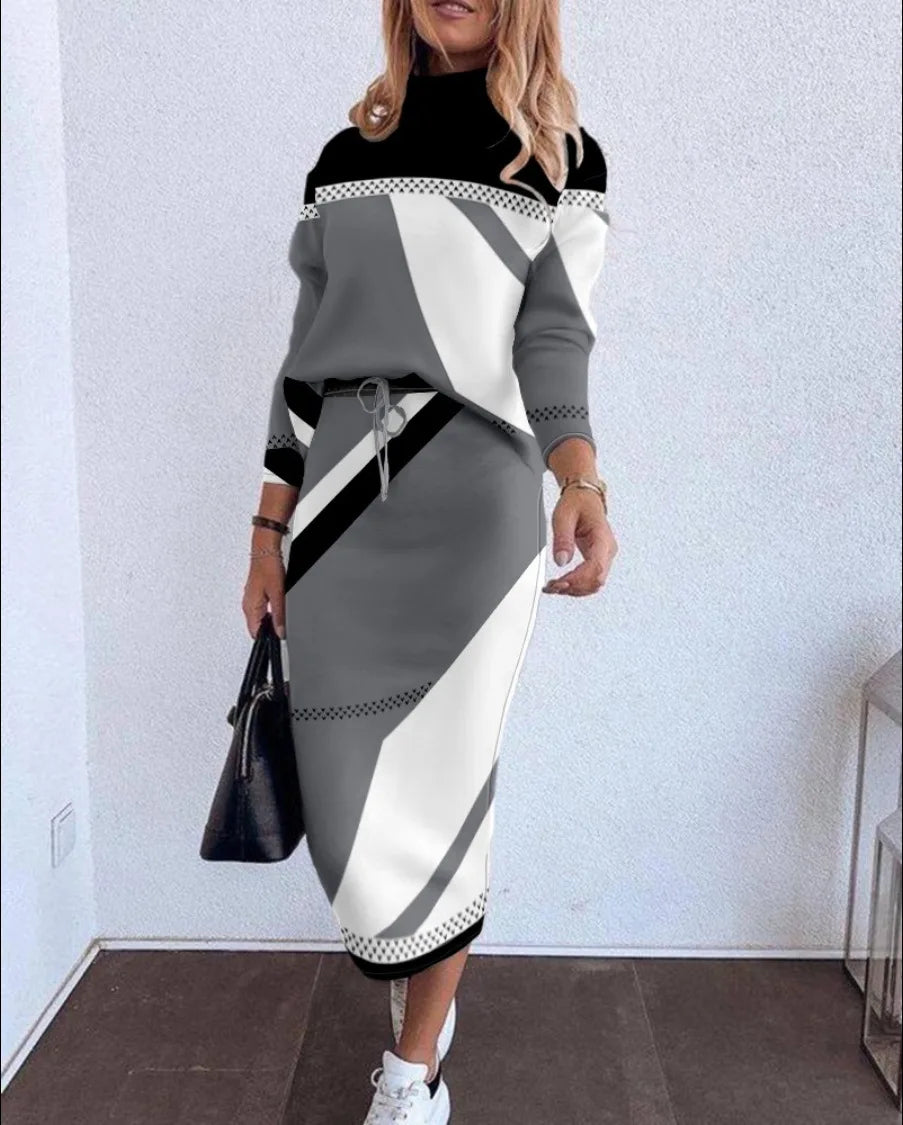 Matching Skits & Top Outfit Set – Matching Set Long Sleeve Tops & Long Midi Skirts	