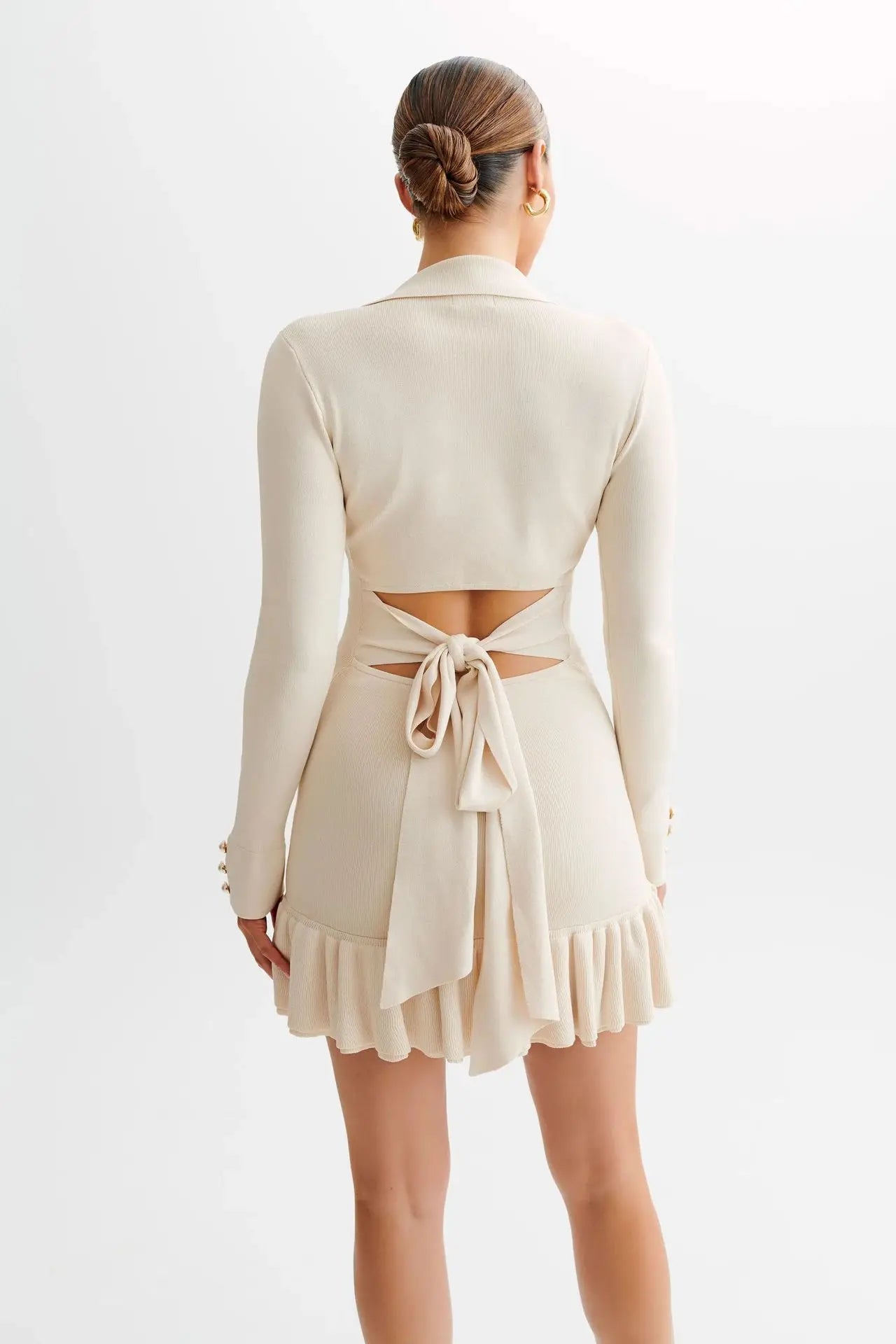 Sassy Trimmed Mini Dress – Lower Back Cut Out + Bow Knit Mini | Chuzko.com