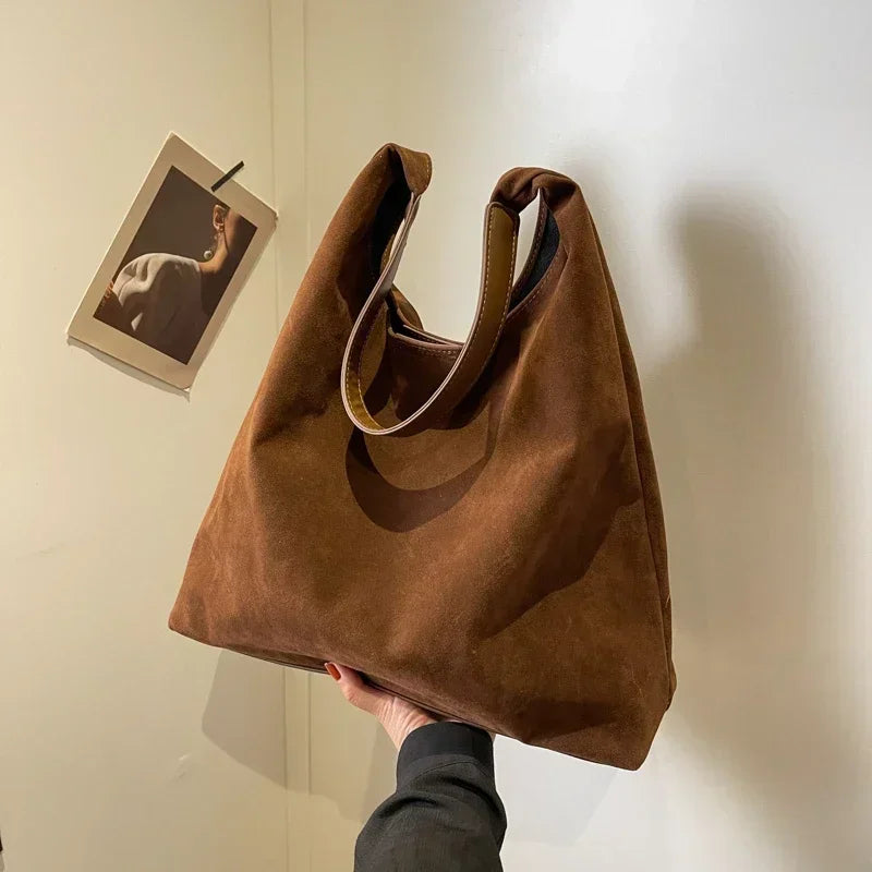 Suede Shoulder Bag Solid Color Simple Casual Commuter Bag	