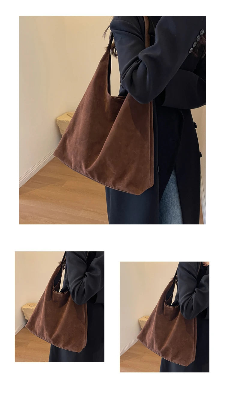 Suede Shoulder Bag Solid Color Simple Casual Commuter Bag | Chuzko.com