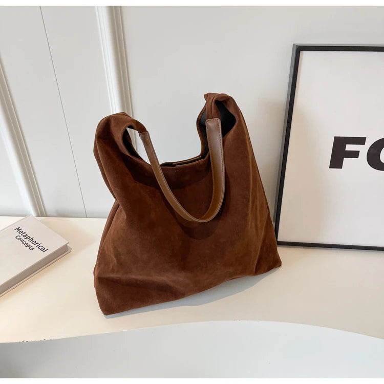 Suede Shoulder Bag Solid Color Simple Casual Commuter Bag | Chuzko.com