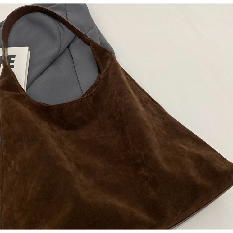 Suede Shoulder Bag Solid Color Simple Casual Commuter Bag | Chuzko.com