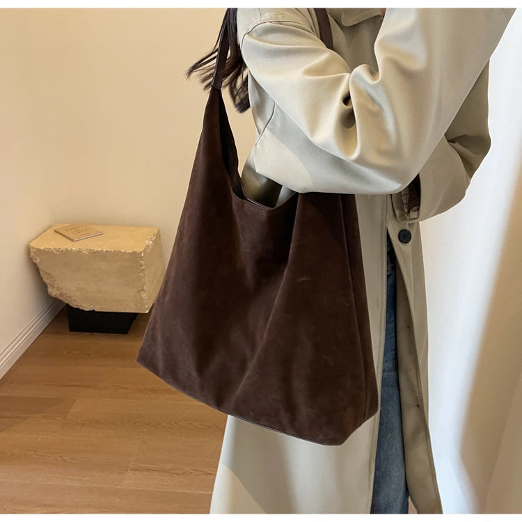 Suede Shoulder Bag Solid Color Simple Casual Commuter Bag | Chuzko.com