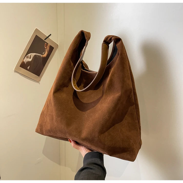 Suede Shoulder Bag Solid Color Simple Casual Commuter Bag | Chuzko.com