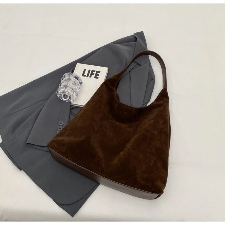 Suede Shoulder Bag Solid Color Simple Casual Commuter Bag | Chuzko.com