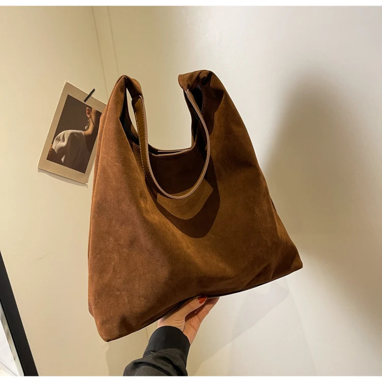 Suede Shoulder Bag Solid Color Simple Casual Commuter Bag | Chuzko.com