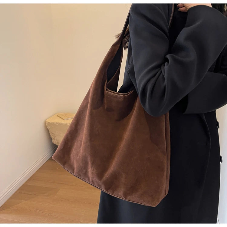 Suede Shoulder Bag Solid Color Simple Casual Commuter Bag | Chuzko.com