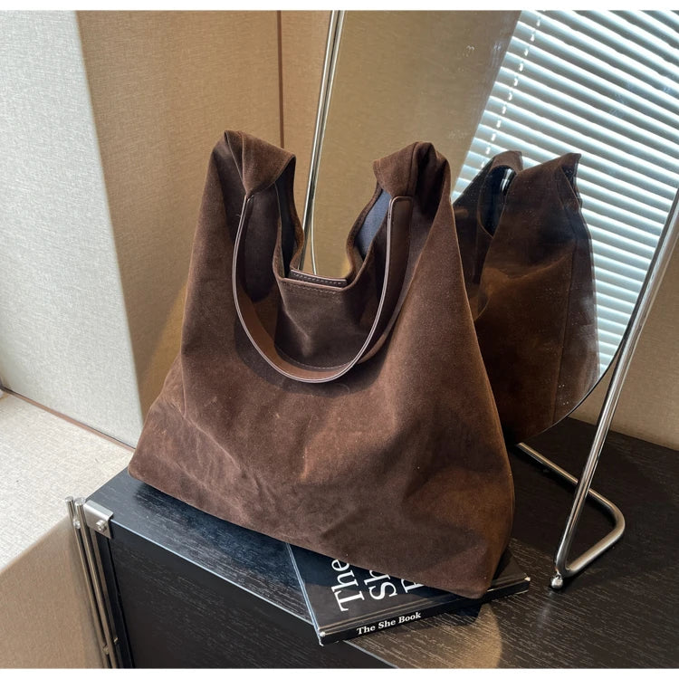 Suede Shoulder Bag Solid Color Simple Casual Commuter Bag | Chuzko.com