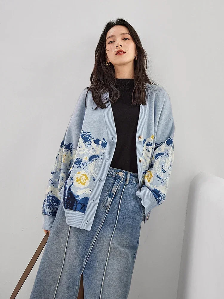 Van Gogh Print Winter Cardigan Cardigans | Chuzko.com