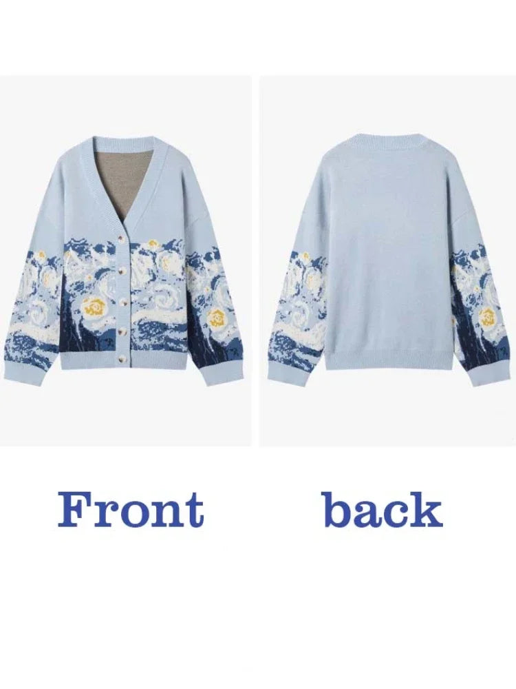 Van Gogh Print Winter Cardigan Cardigans | Chuzko.com