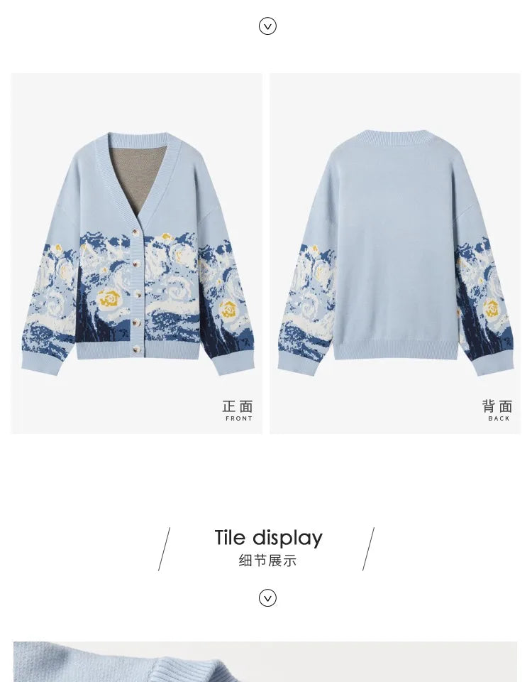 Van Gogh Print Winter Cardigan Cardigans | Chuzko.com