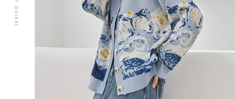 Van Gogh Print Winter Cardigan Cardigans | Chuzko.com