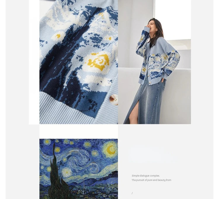 Van Gogh Print Winter Cardigan Cardigans | Chuzko.com