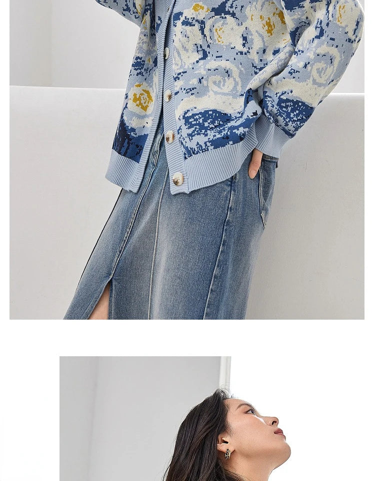 Van Gogh Print Winter Cardigan Cardigans | Chuzko.com