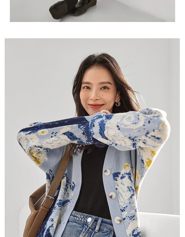 Van Gogh Print Winter Cardigan Cardigans | Chuzko.com