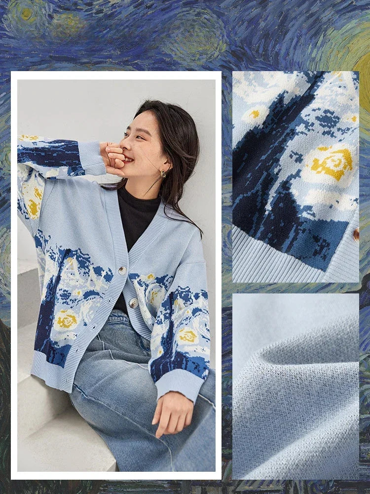 Van Gogh Print Winter Cardigan Cardigans | Chuzko.com