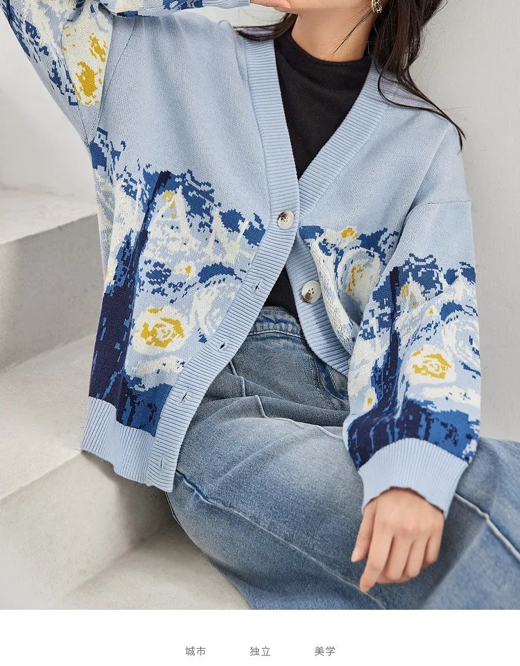 Van Gogh Print Winter Cardigan Cardigans | Chuzko.com