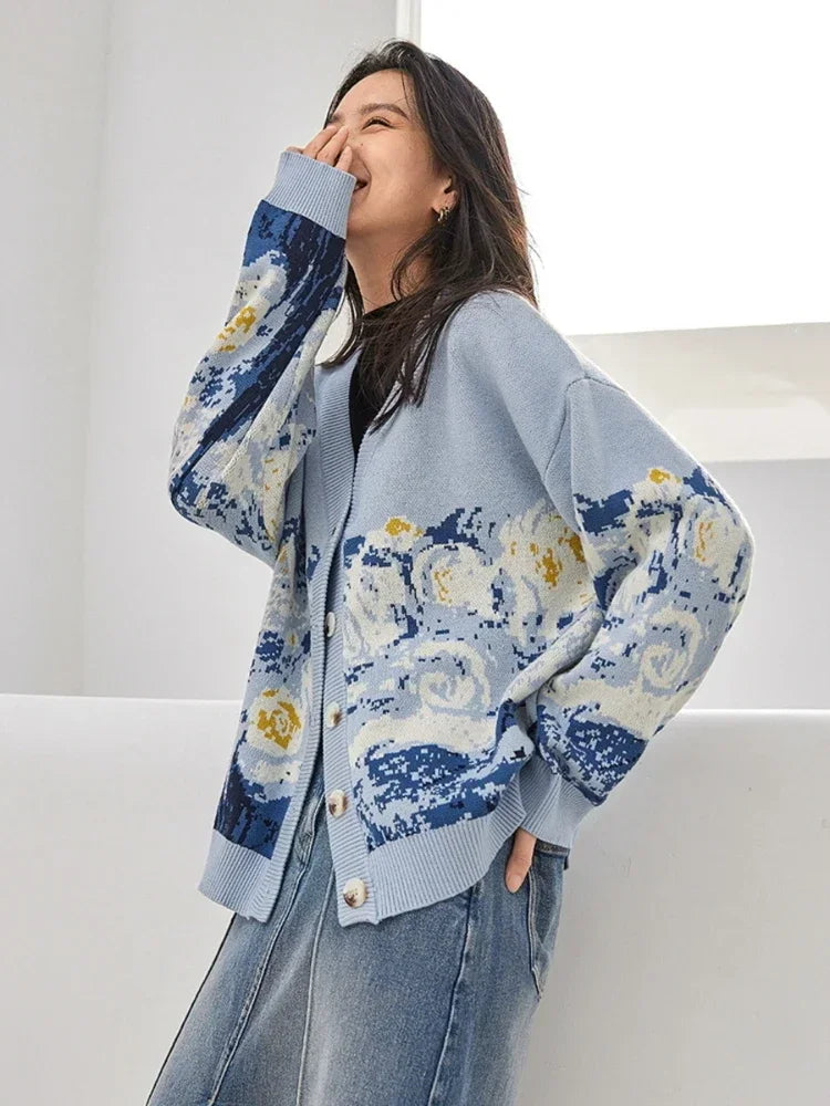 Van Gogh Print Winter Cardigan	