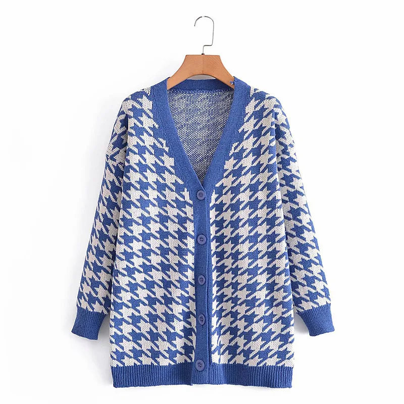 Houndstooth & Trim Casual Grandpa Cardigan Cardigans | Chuzko.com