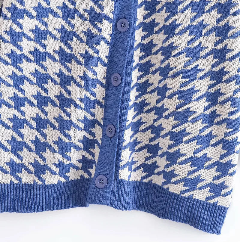 Houndstooth & Trim Casual Grandpa Cardigan Cardigans | Chuzko.com